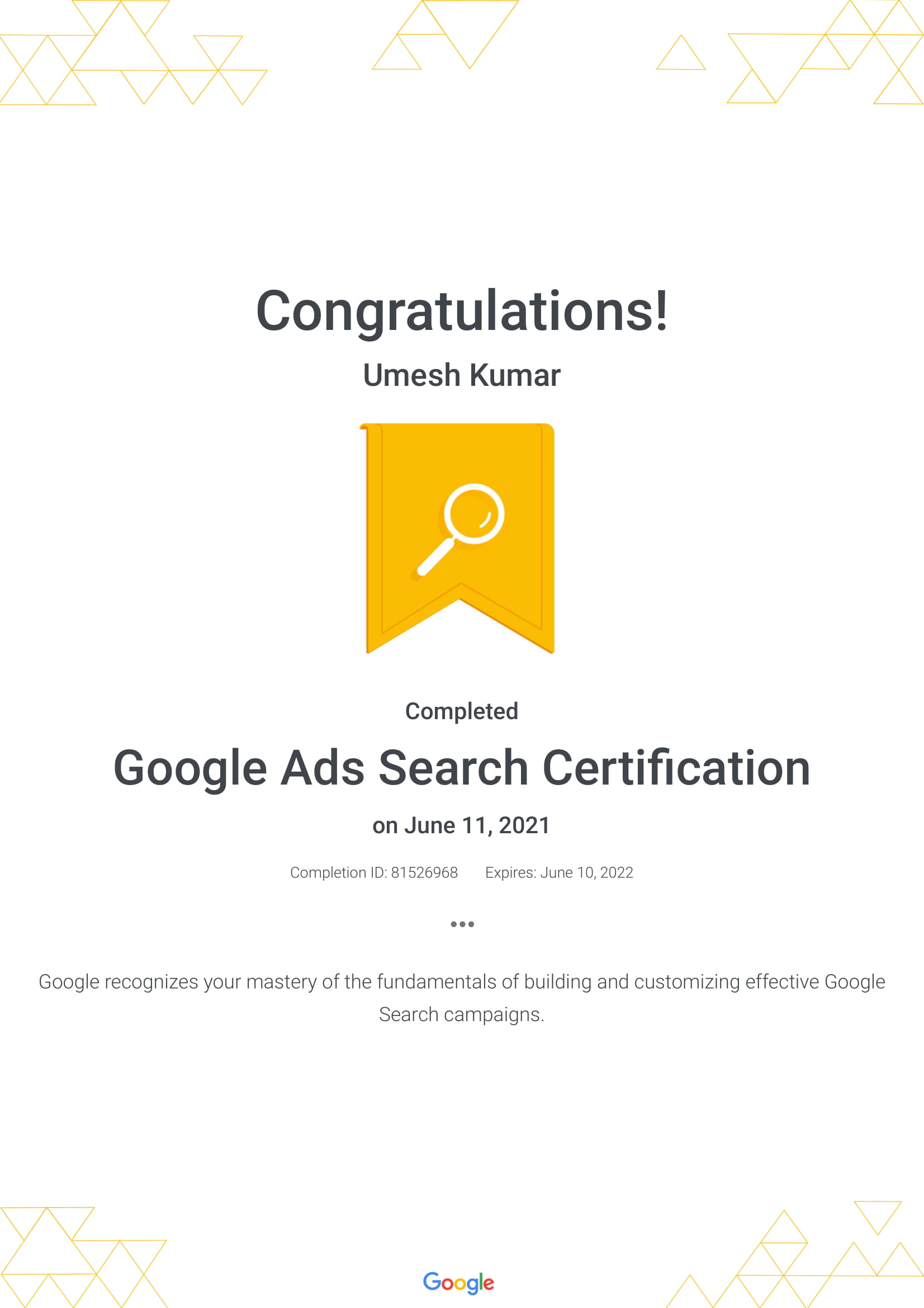 Google Ads Search Certification